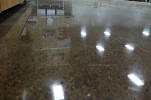 This image shows a polished concrete floor of a commercial area.