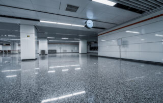 This image shows a commercial space that has an epoxy floor.